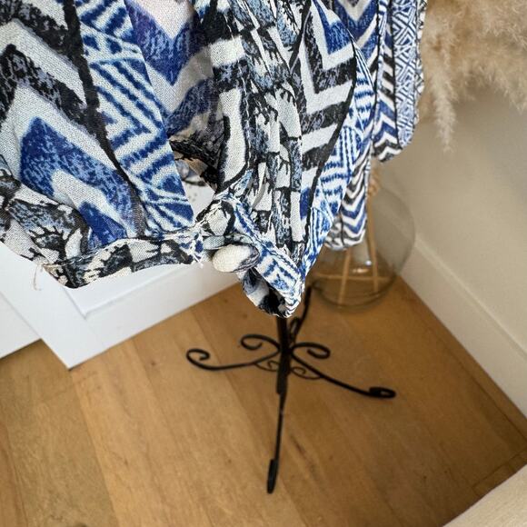 Lucky Brand Blue Geometric Print Beaded Tunic Sheer Long Sleeve Top Medium - Picture 6 of 12